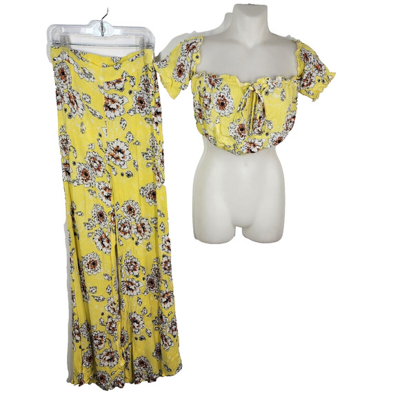 L'Atiste by Amy Womens Two Piece Jumpsuit Small Boho Floral Outfit Cropped Wide - Picture 1 of 13